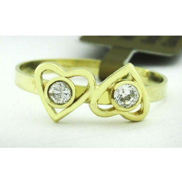 Created White Sapphires Double Heart Ring 14k Yellow Gold